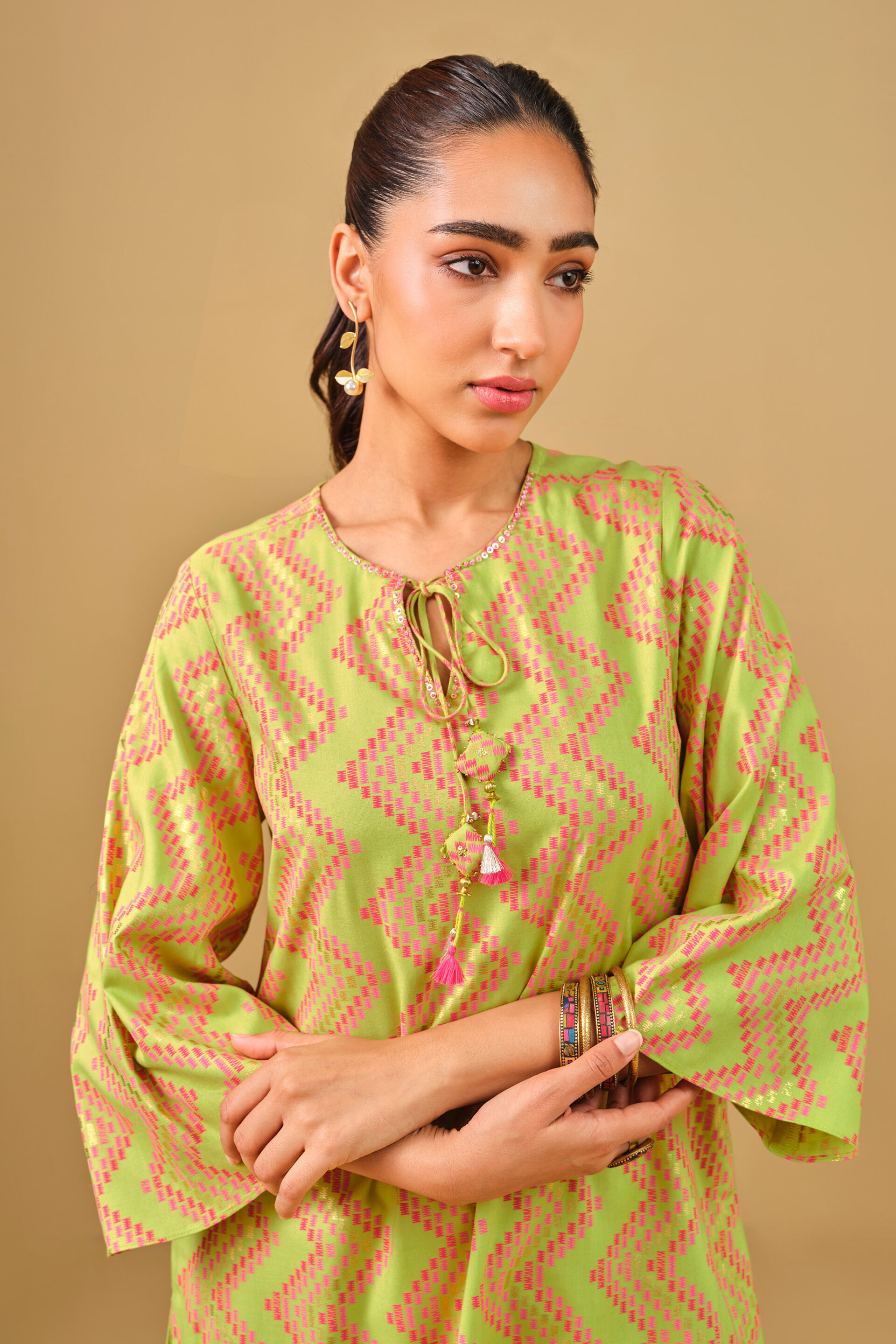 Lime Green Printed Viscose Kurta Set, Lime, image 6